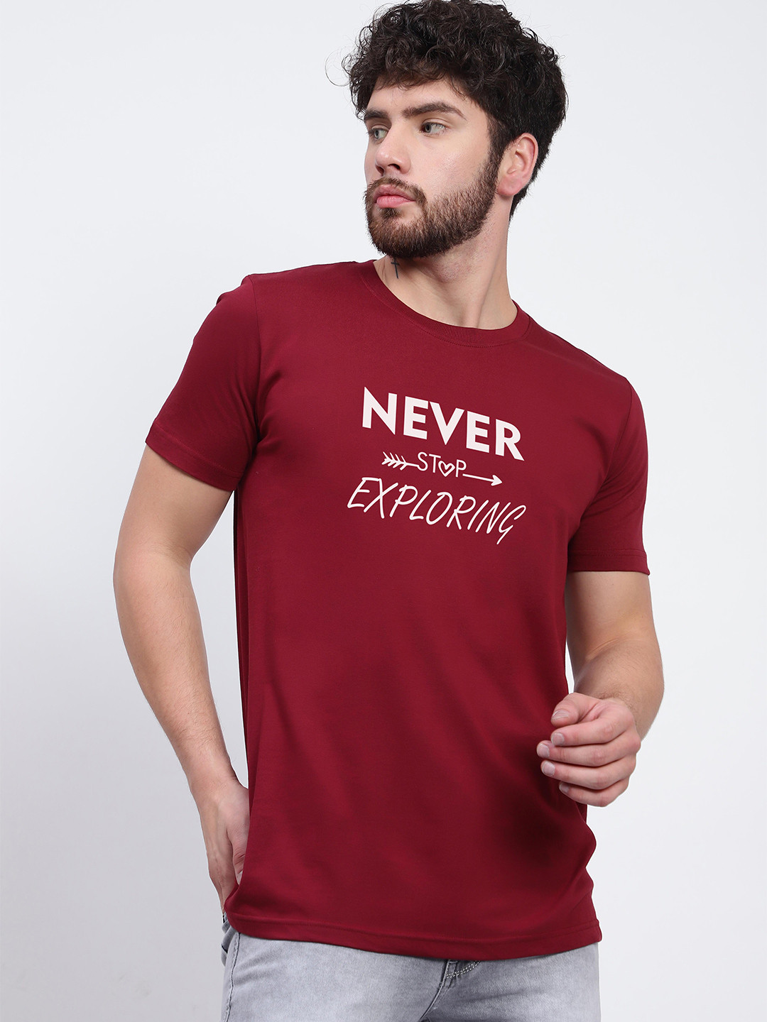 

T-SHIRT TRUCK Typography Printed Cotton Casual T-Shirt, Maroon