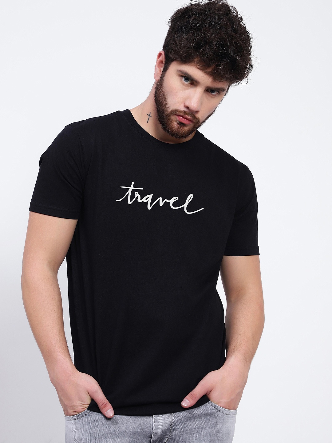 

T-SHIRT TRUCK Typography Printed Cotton Casual T-Shirt, Black