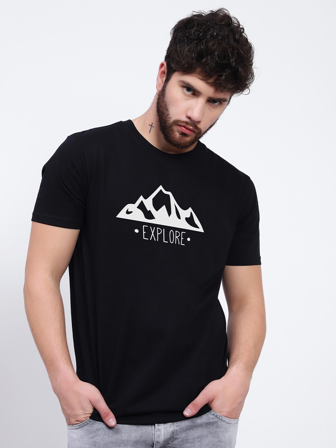 

T-SHIRT TRUCK Typography Printed Cotton T-shirt, Black