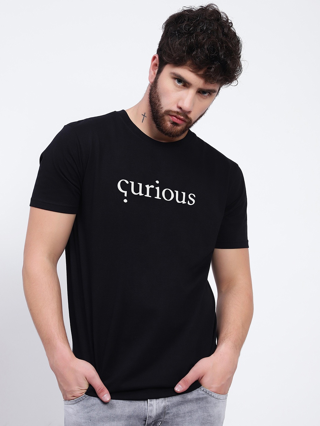 

T-SHIRT TRUCK Typography Printed Round Neck Cotton T-Shirt, Black