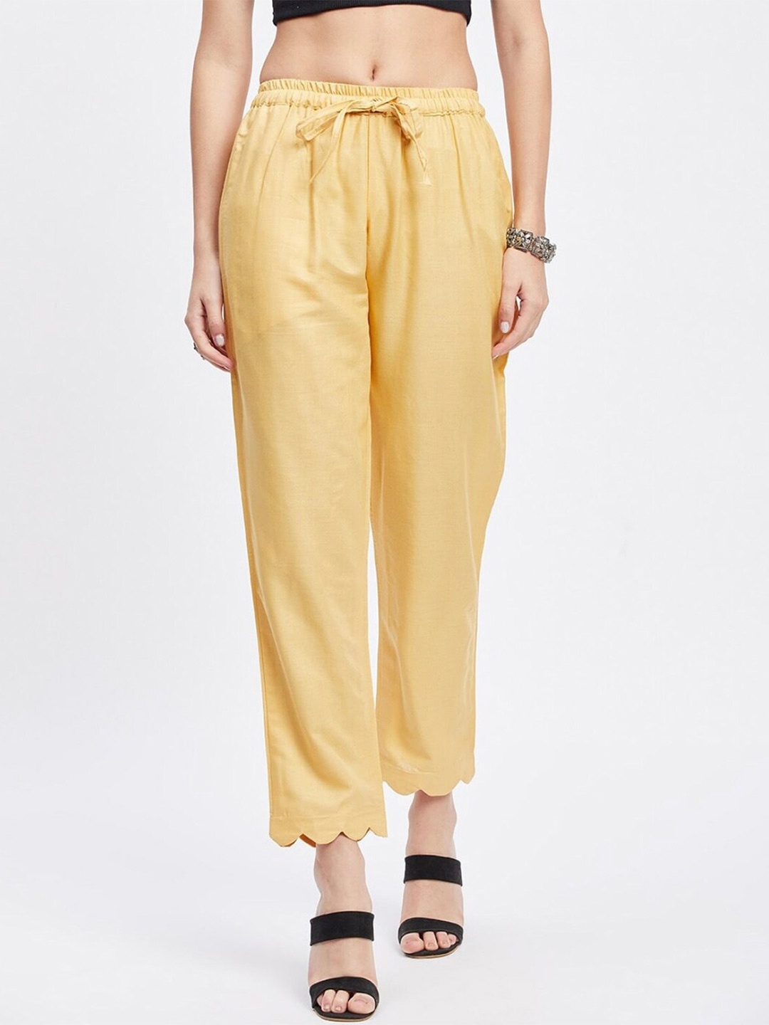 

BCZ Style Women Straight Fit Mid-Rise Casual Flat-Front Trousers, Gold