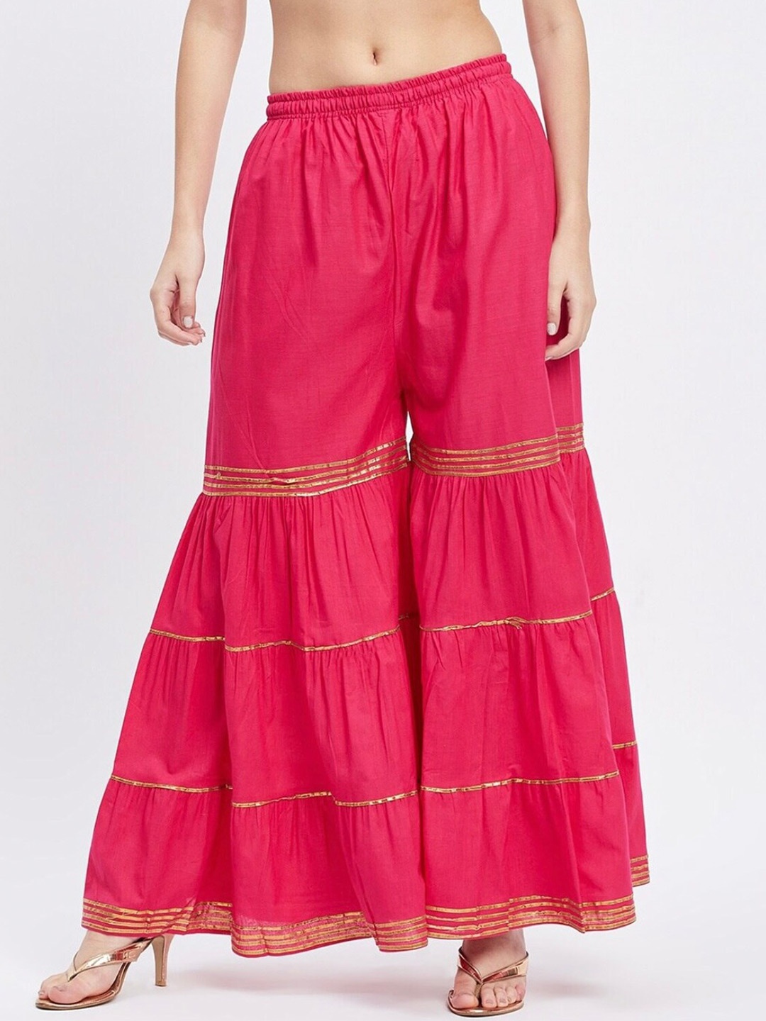 

BCZ Style Flared Mid-Rise Ethnic Palazzos, Pink