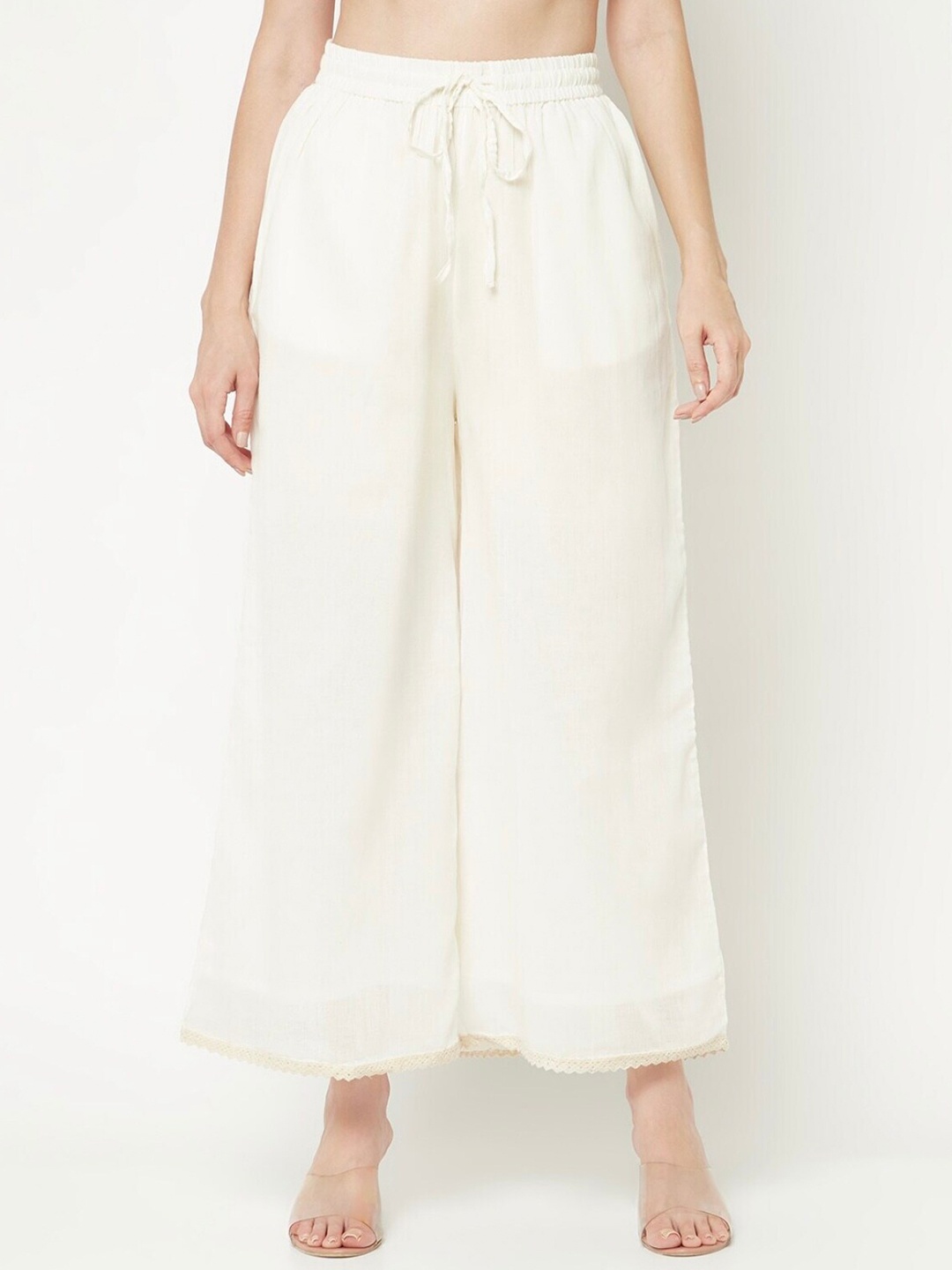 

BCZ Style Mid-Rise Flared Fit Palazzos, Off white