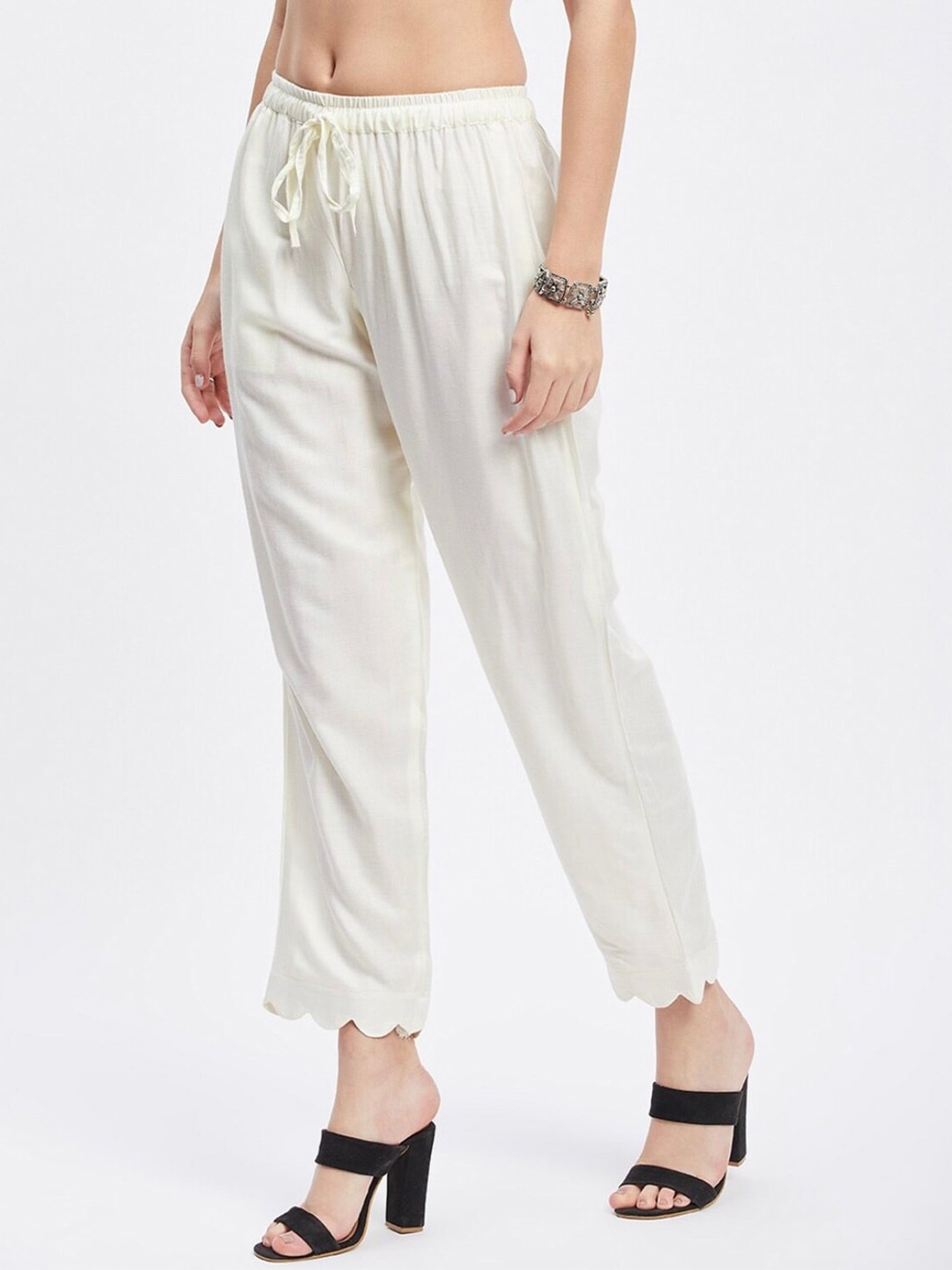 

BCZ Style Women Straight Fit Mid-Rise Casual Flat-Front Trousers, Cream