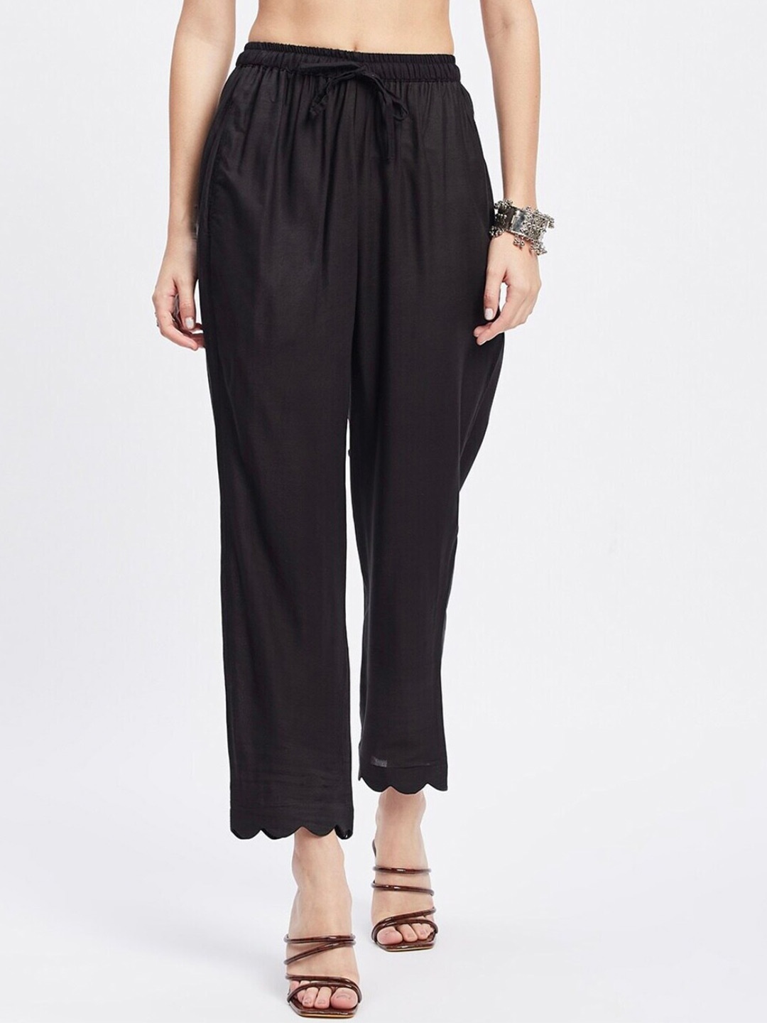 

BCZ Style Women Straight Fit Mid-Rise Casual Flat-Front Trousers, Black