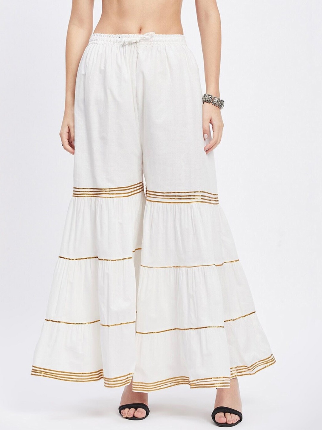 

BCZ Style Striped Flared Mid-Rise Palazzos, White