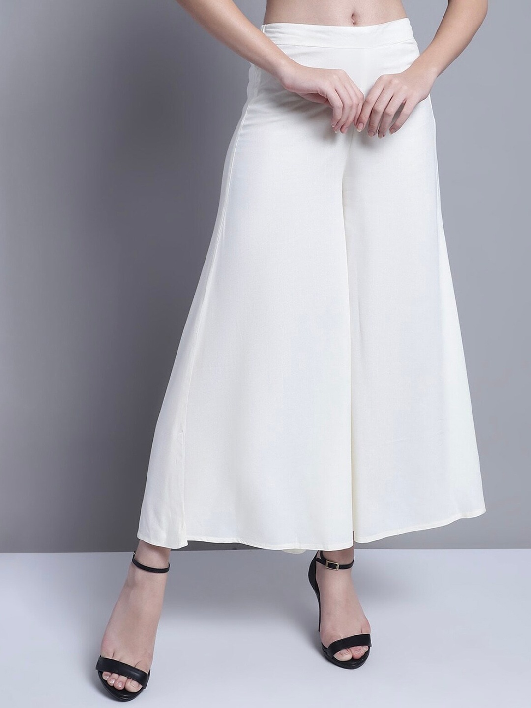 

BCZ Style Flared Mid-Rise Palazzos, White
