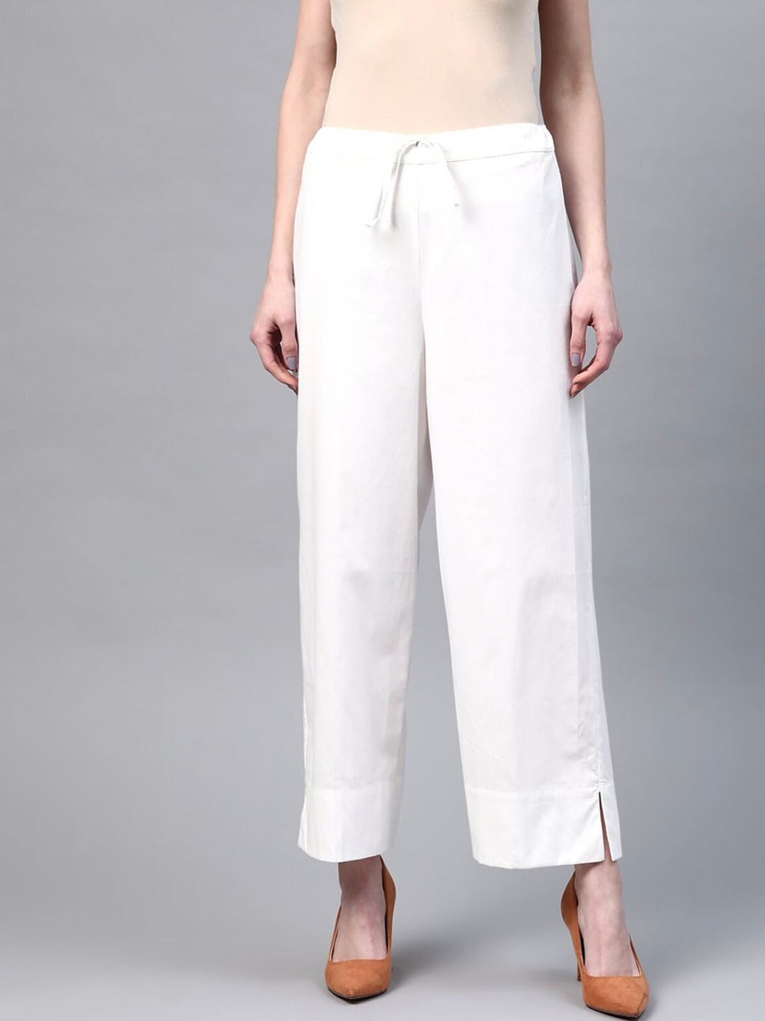 

BCZ Style Straight Mid-Rise Palazzos, White