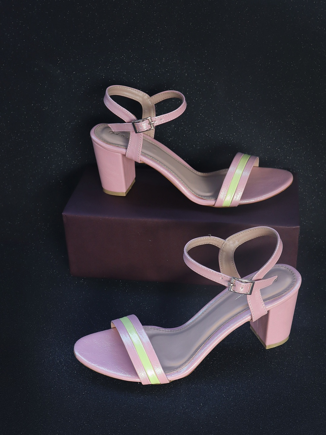 

Mast & Harbour Peach-Coloured Striped Block Heels With Buckles