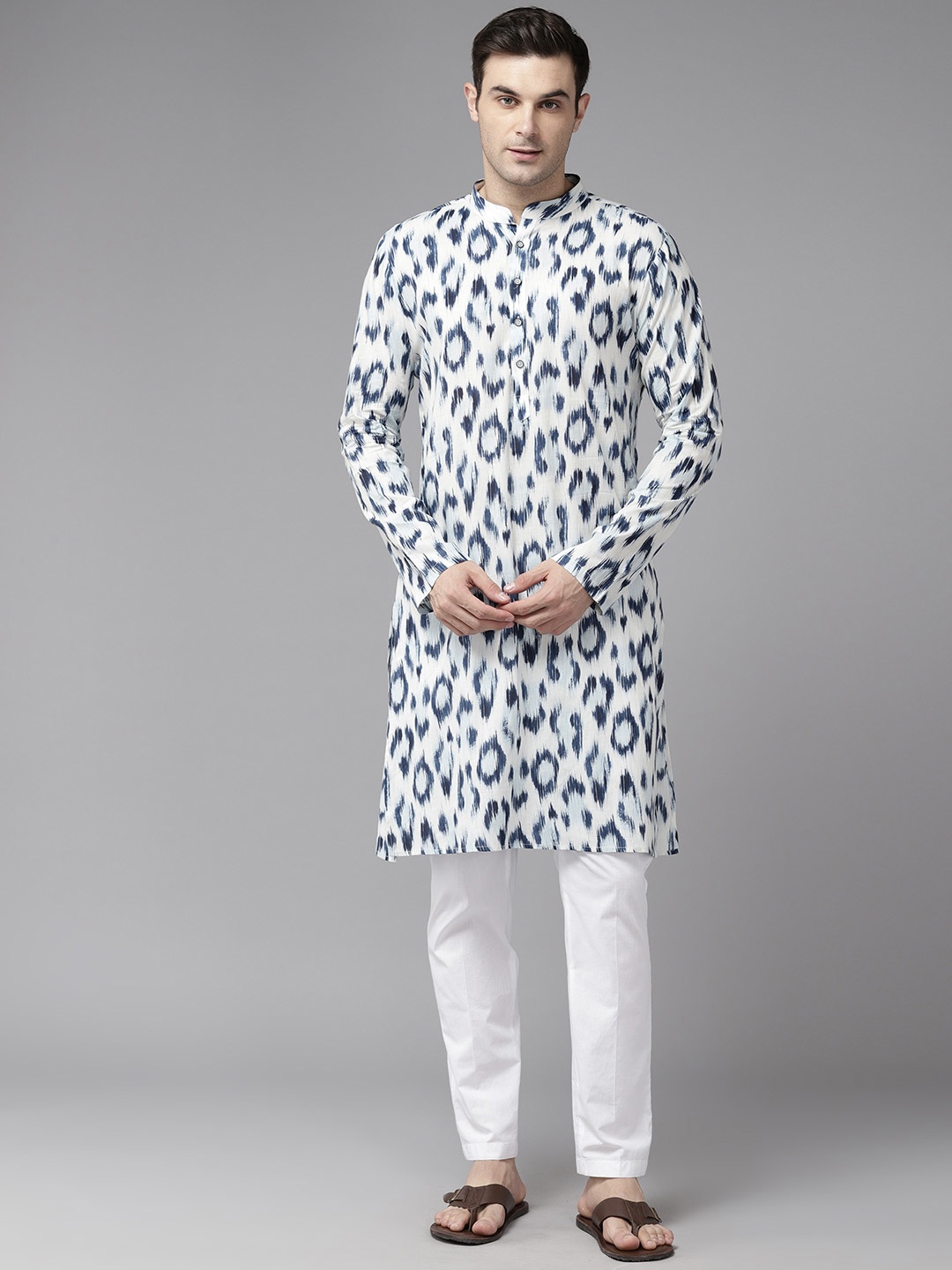 

See Designs Men Printed Regular Pure Cotton Kurta With Trousers, White