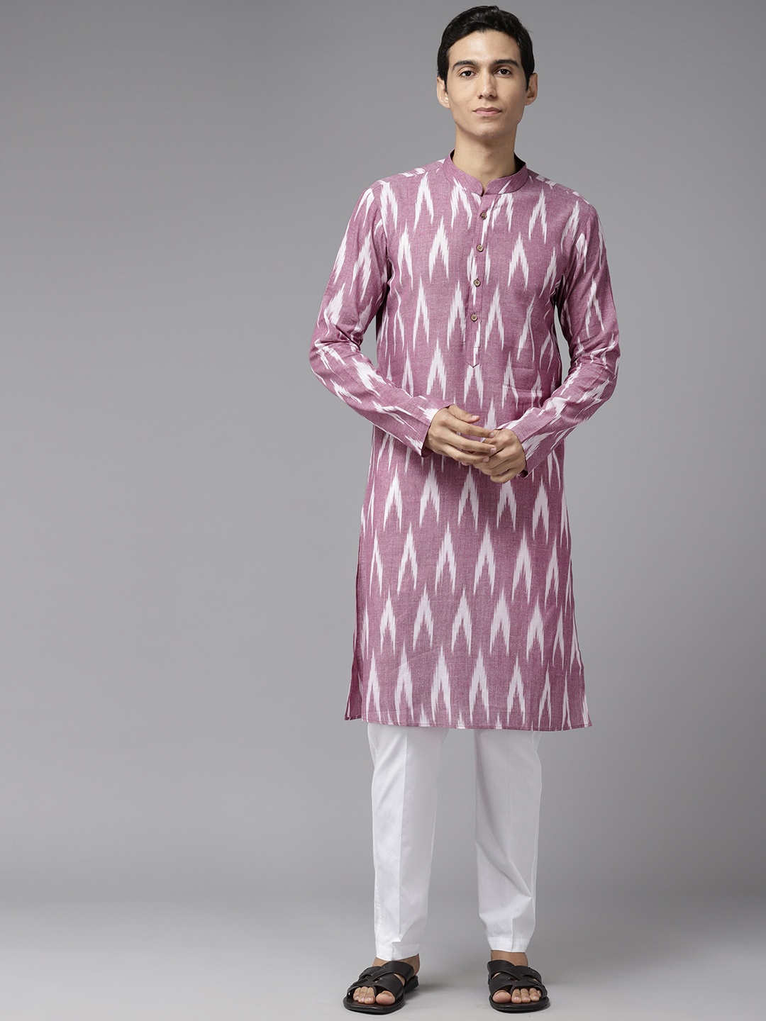 

See Designs Men Printed Mandarin Collar Pure Cotton Kurta with Pyjamas, Mauve