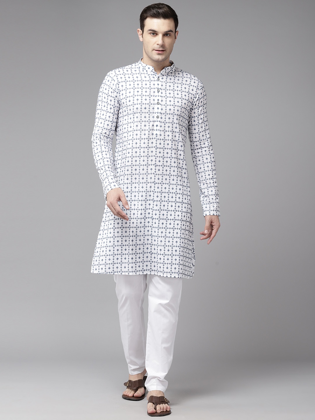 

See Designs Men Ethnic Motifs Embroidered Thread Work Pure Cotton Kurta with Pyjamas, White