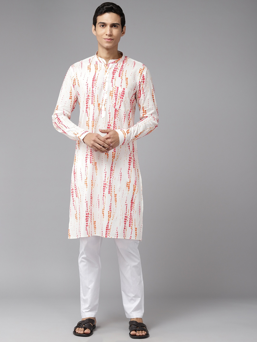 

See Designs Men Printed Mandarin Collar Pure Cotton Kurta with Pyjamas, White
