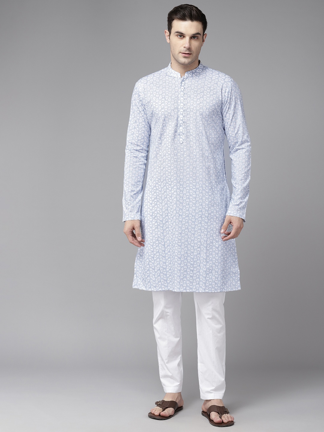 

See Designs Men Embroidered Thread Work Pure Cotton Kurta with Pyjamas, White