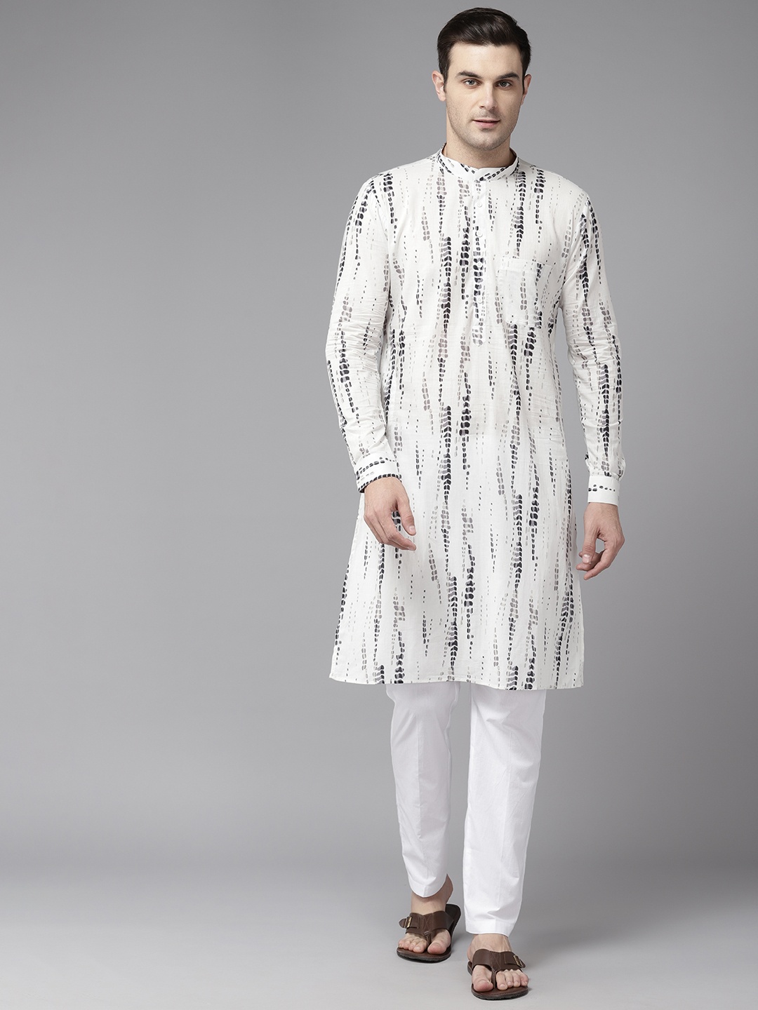 

See Designs Men Printed Mandarin Collar Pure Cotton Kurta with Pyjamas, White