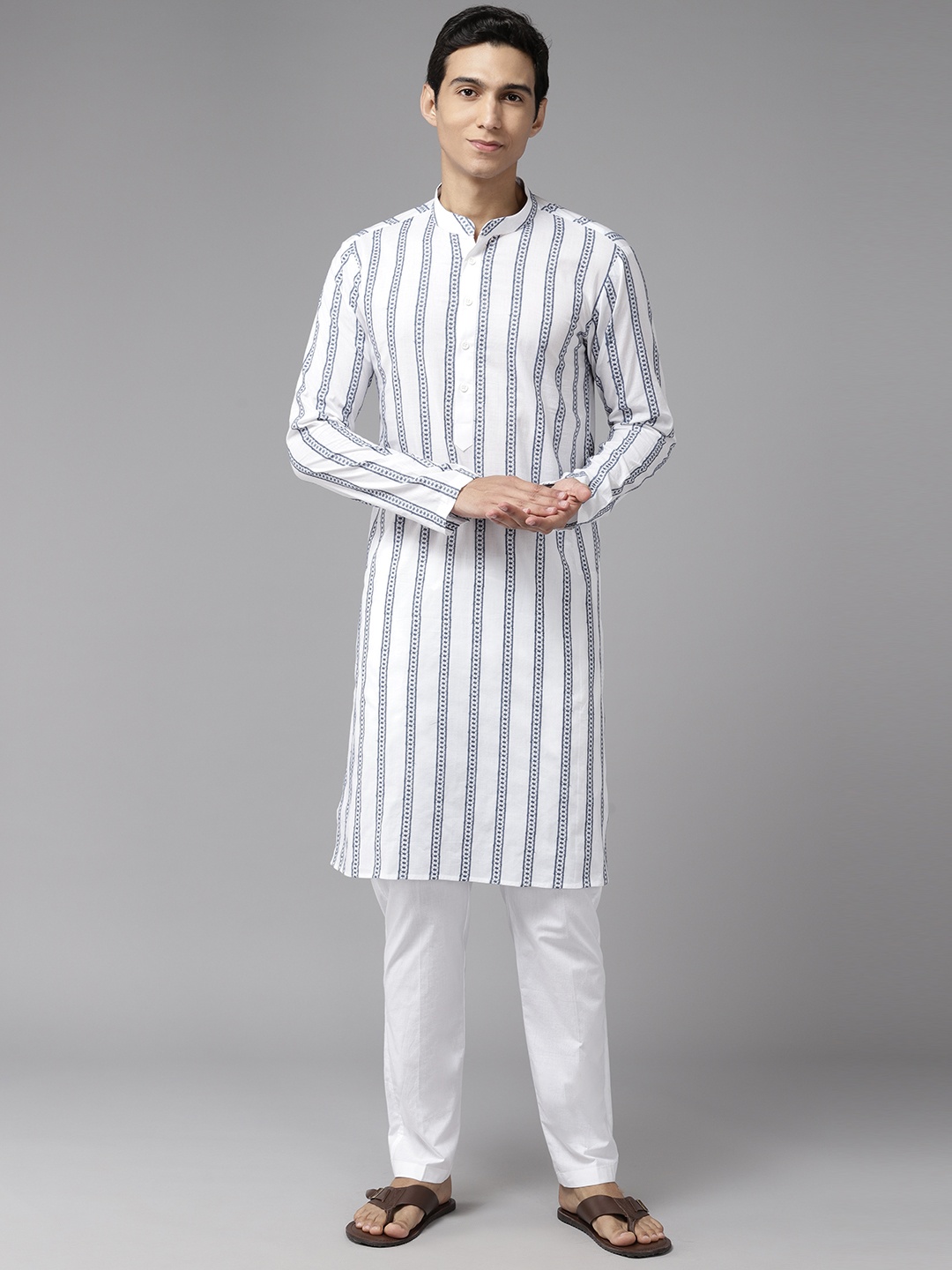 

See Designs Men Embroidered Chikankari Pure Cotton Kurta with Pyjamas, White