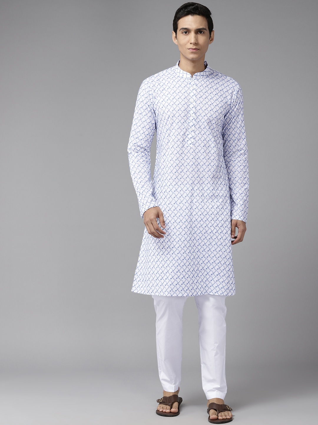 

See Designs Men Embroidered Thread Work Pure Cotton Kurta with Pyjamas, White