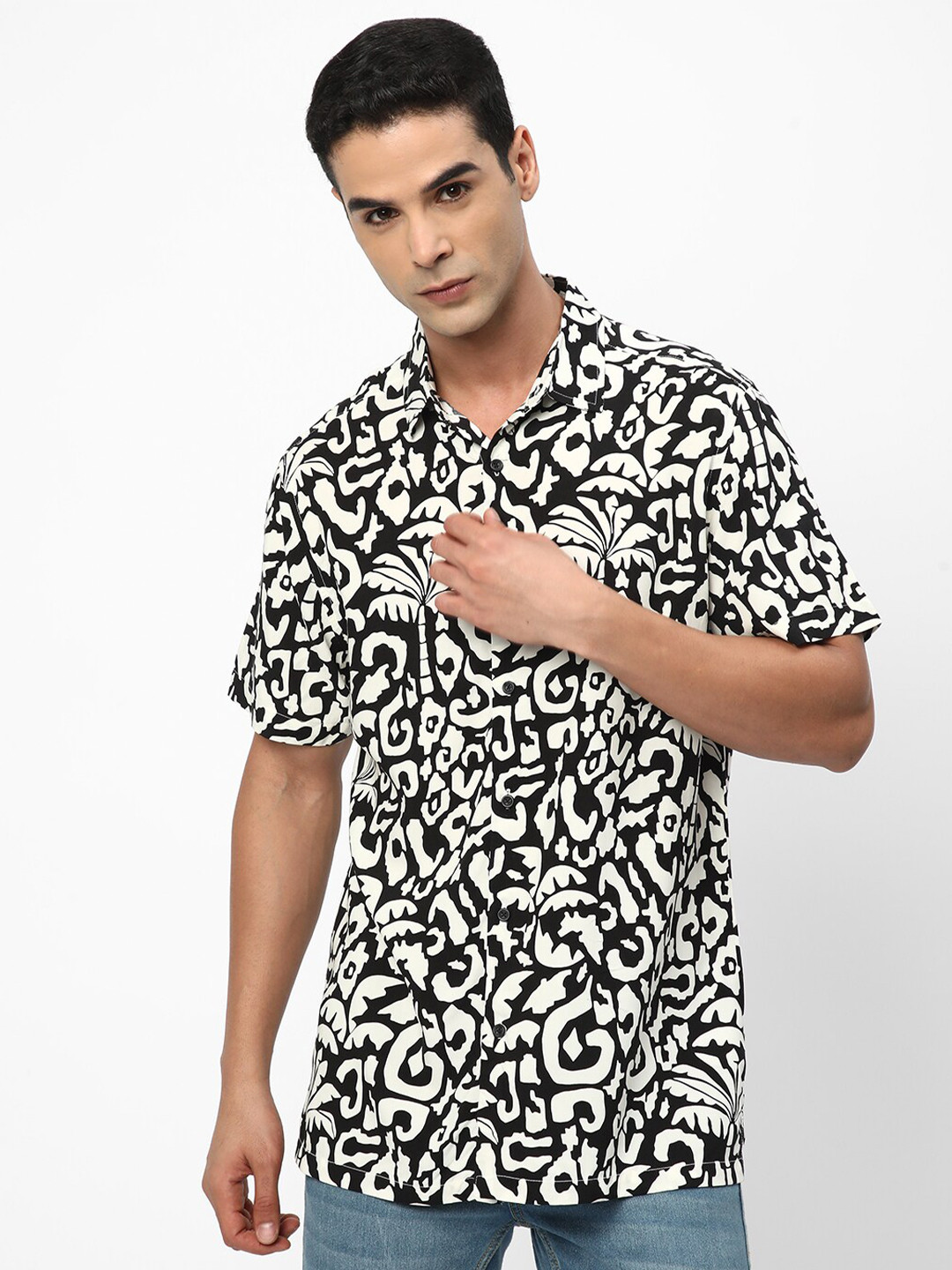 

R&B Tropical Printed Casual Shirt, Black