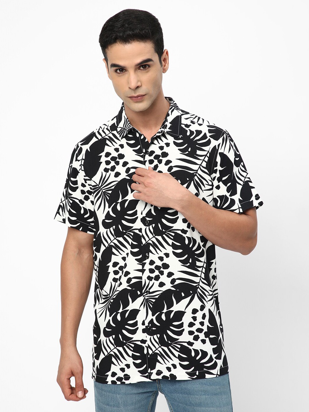 

R&B Tropical Printed Casual Shirt, White