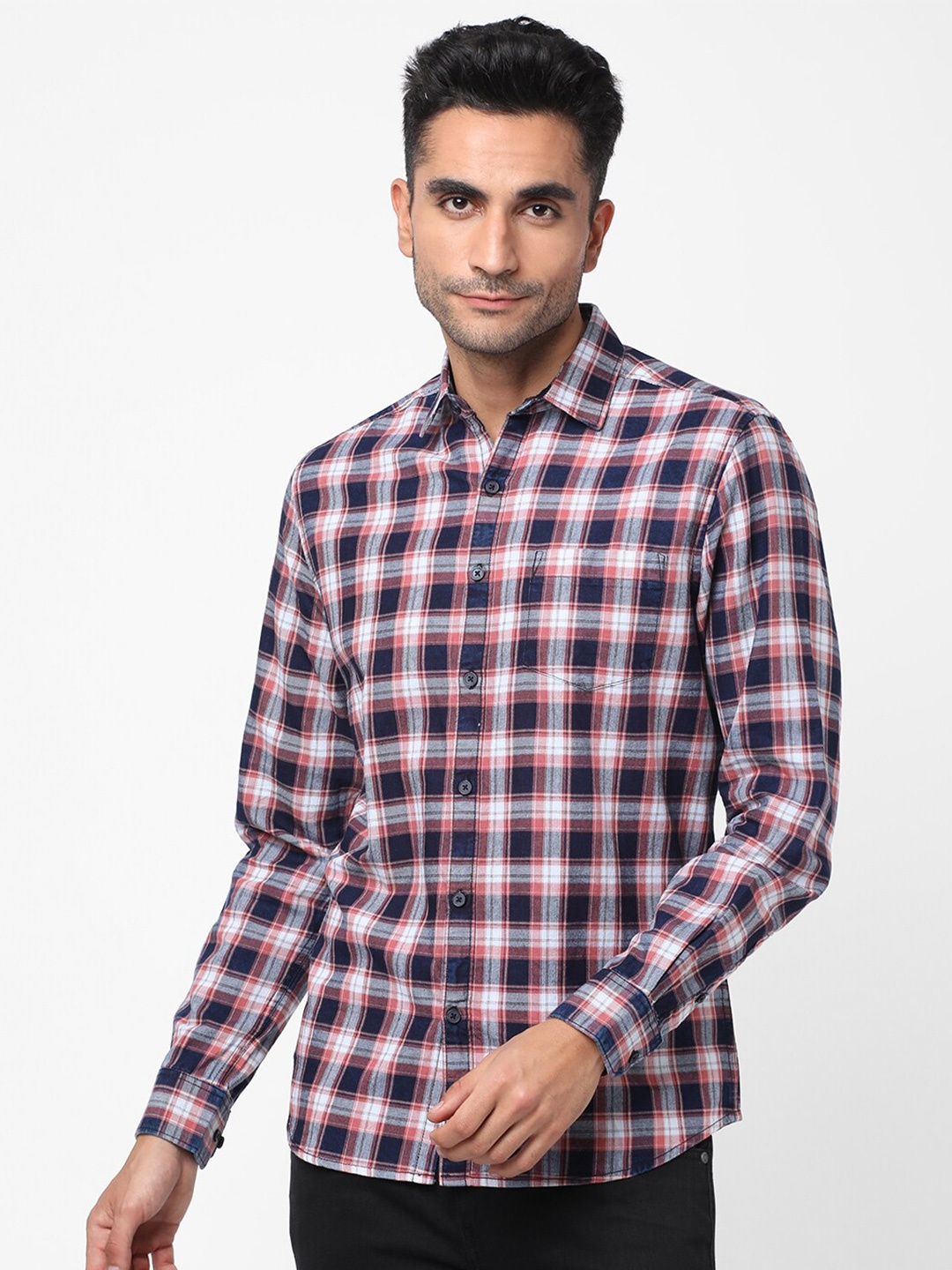 

R&B Tartan Checked Cotton Casual Shirt, Red