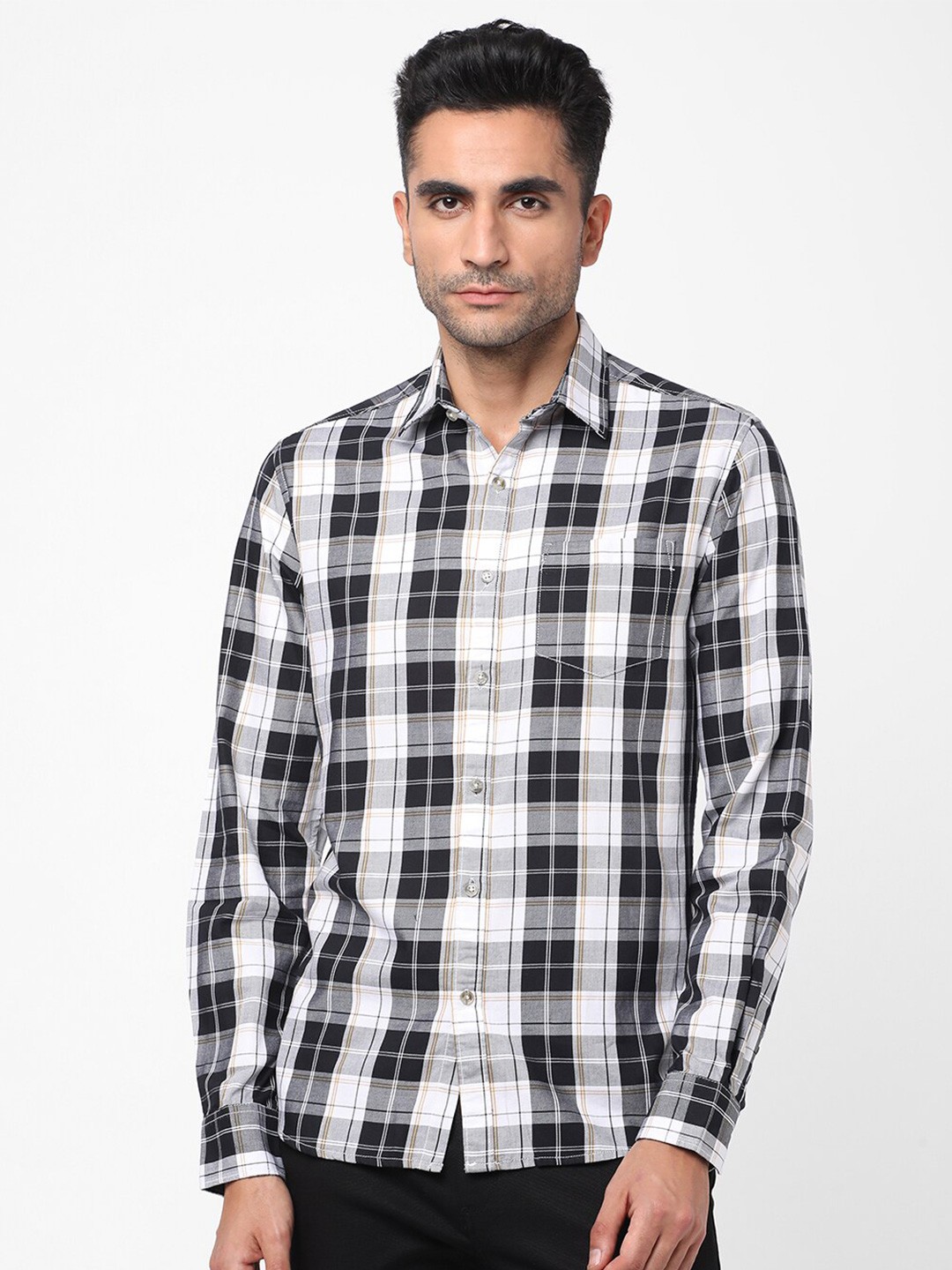 

R&B Tartan Checked Cotton Casual Shirt, Black