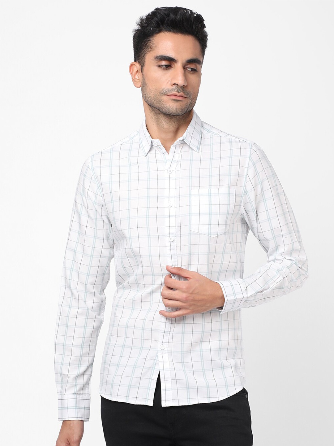 

R&B Checked Cotton Casual Shirt, White