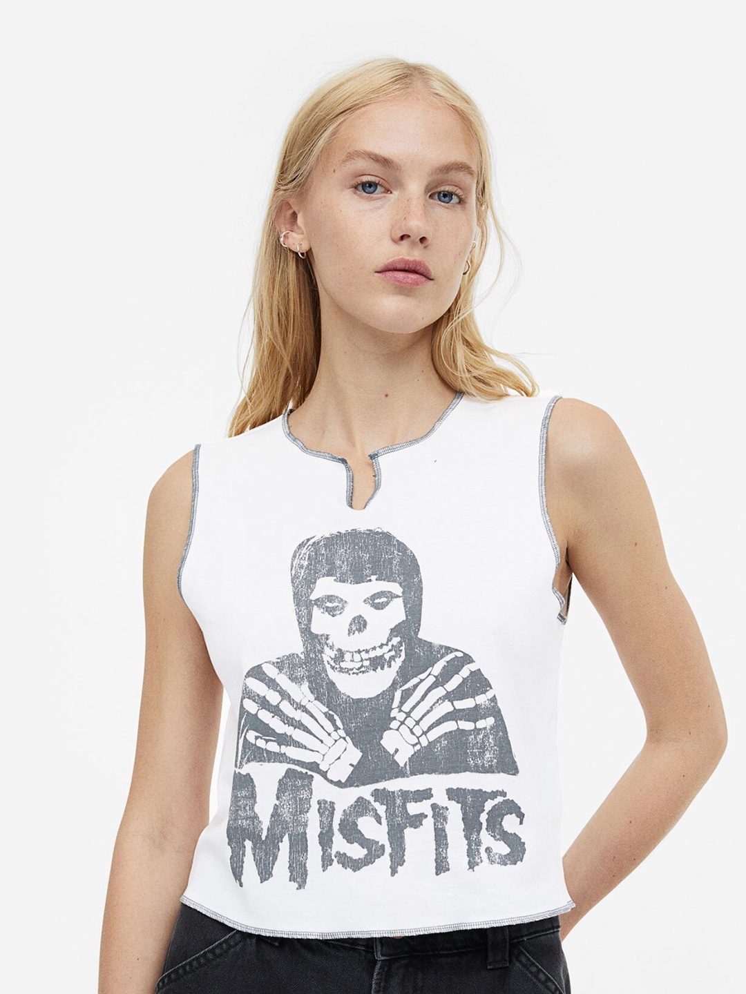 

H&M Pure Cotton Printed Vest Top, White