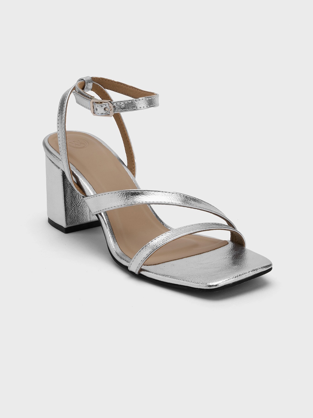 

20Dresses Square Toe Block Heels With Ankle Loop, Silver