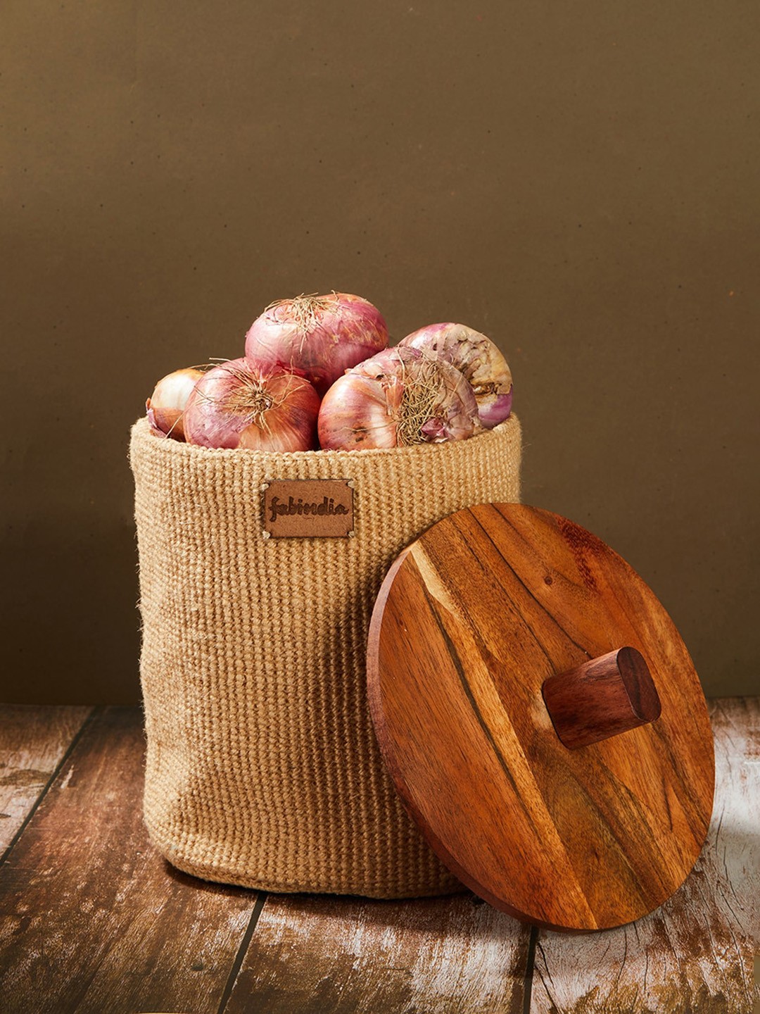 

Fabindia Brown Natural Jute Basket With Lid