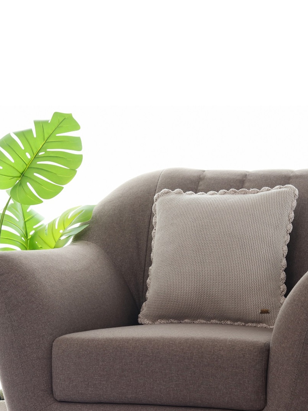 

Pluchi Beige Self Design Cotton Square Cushion Cover