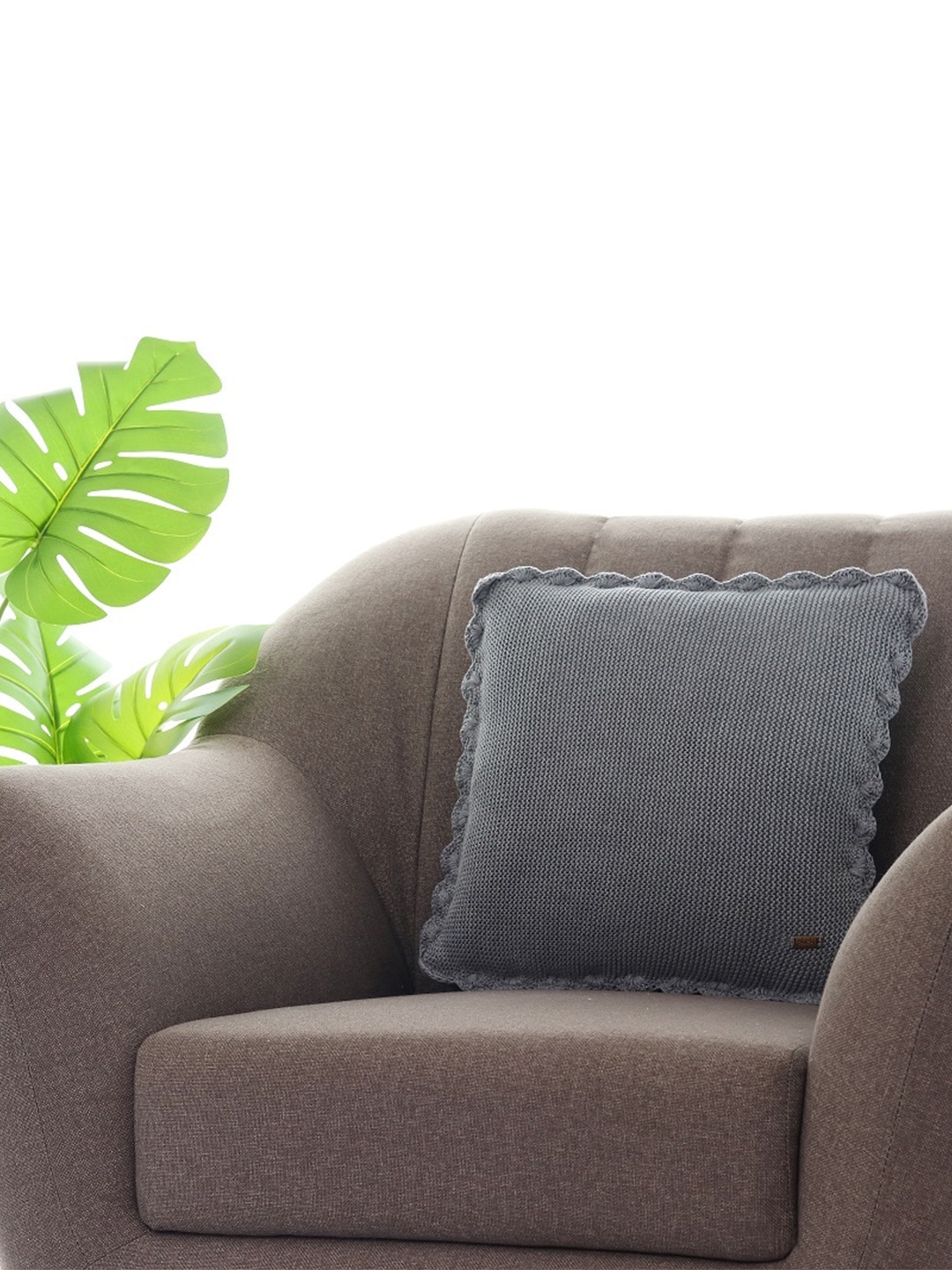 Pluchi Grey Melange Cotton Square Cushion Cover