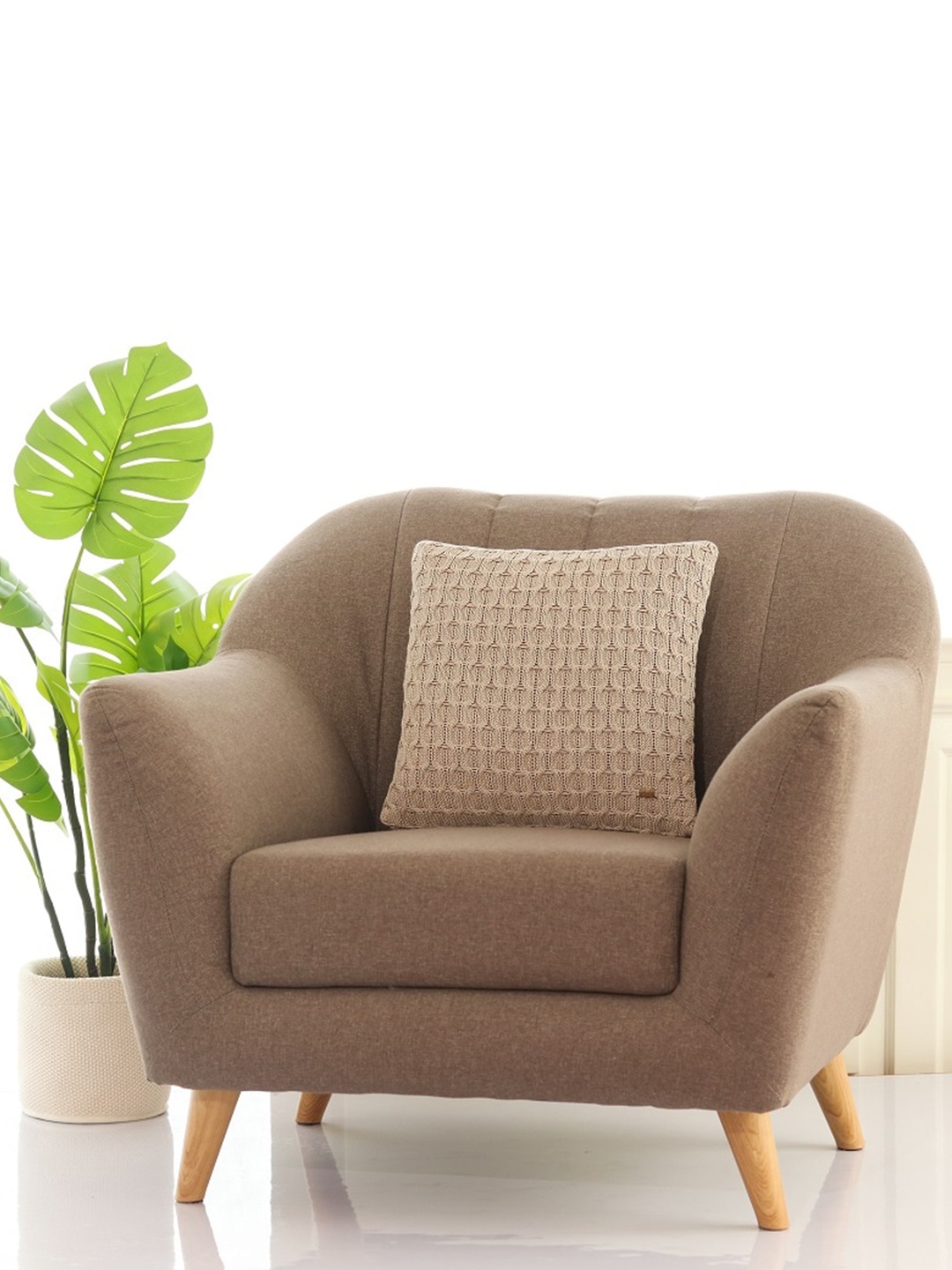 Pluchi Beige Cotton Square Cushion Cover