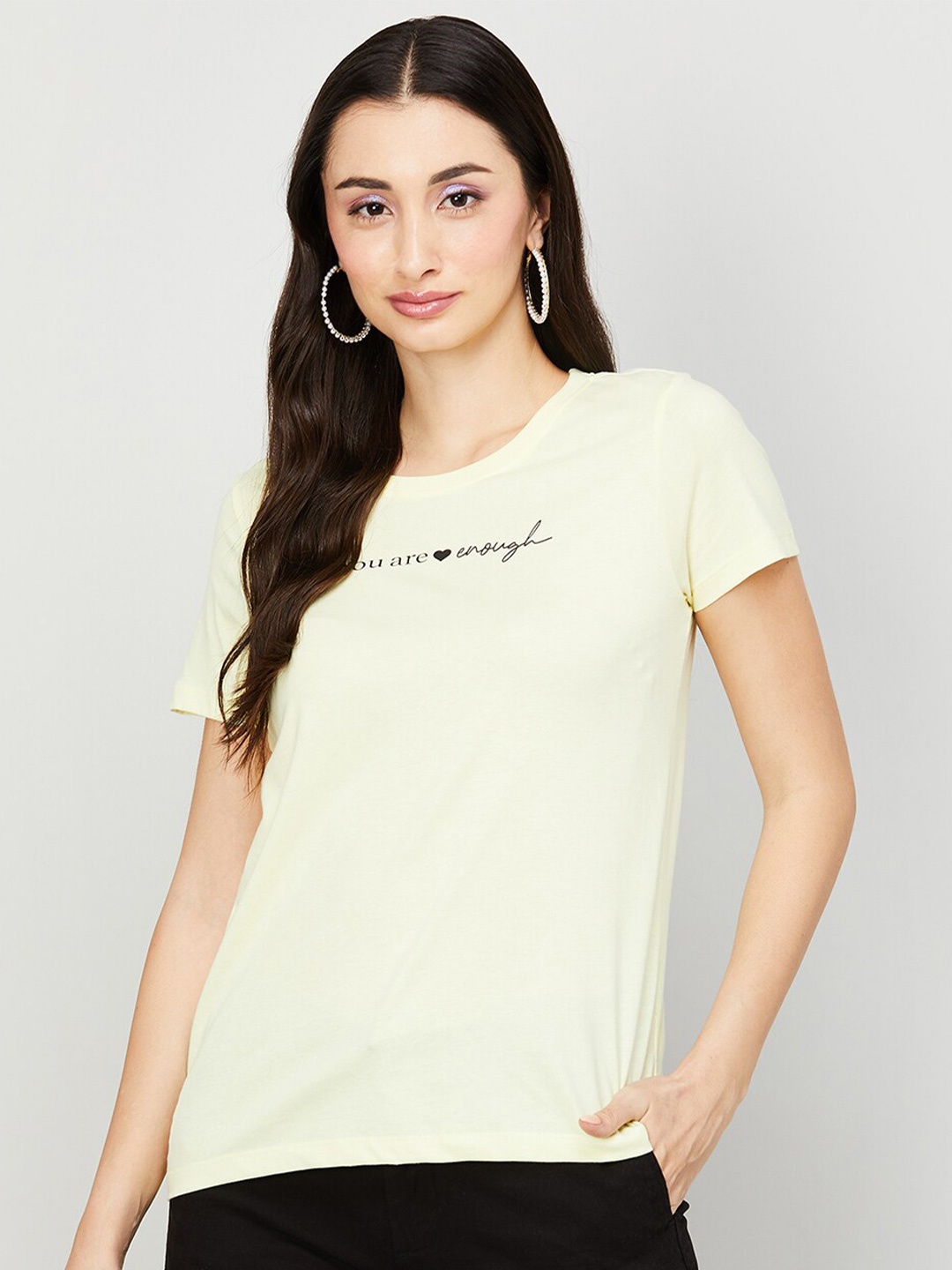 

Fame Forever by Lifestyle Typography Printed Pure Cotton Top, Yellow