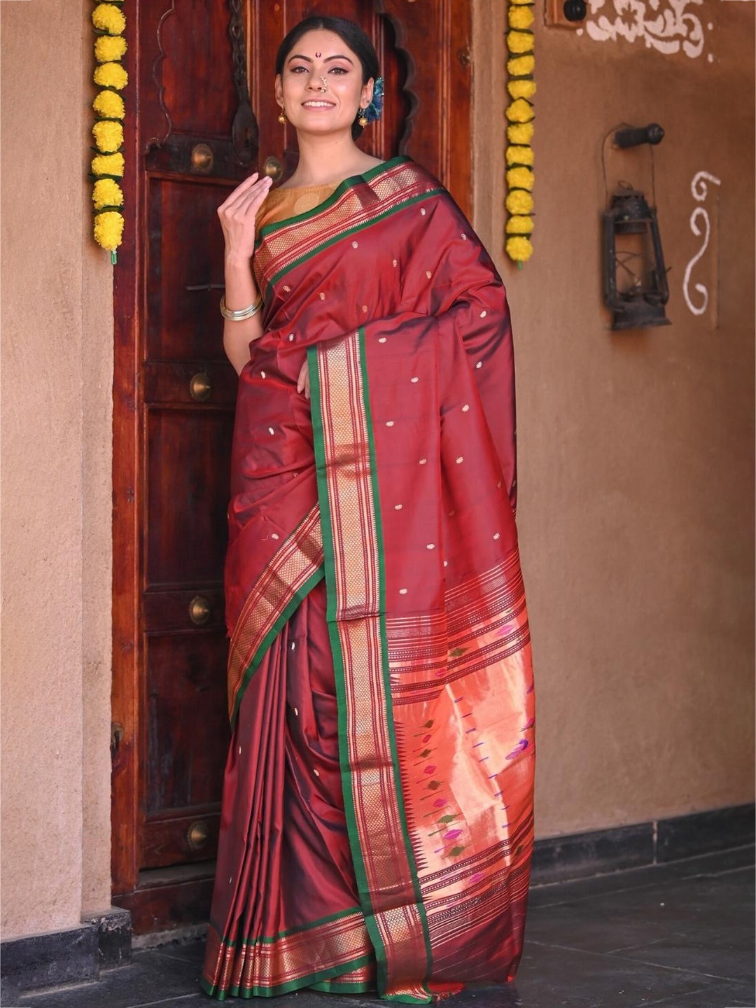 

Very Much Indian Woven Design Zari Pure Silk Paithani Saree, Maroon