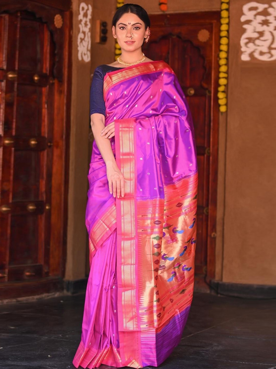 

Very Much Indian Woven Design Zari Pure Silk Paithani Saree, Pink