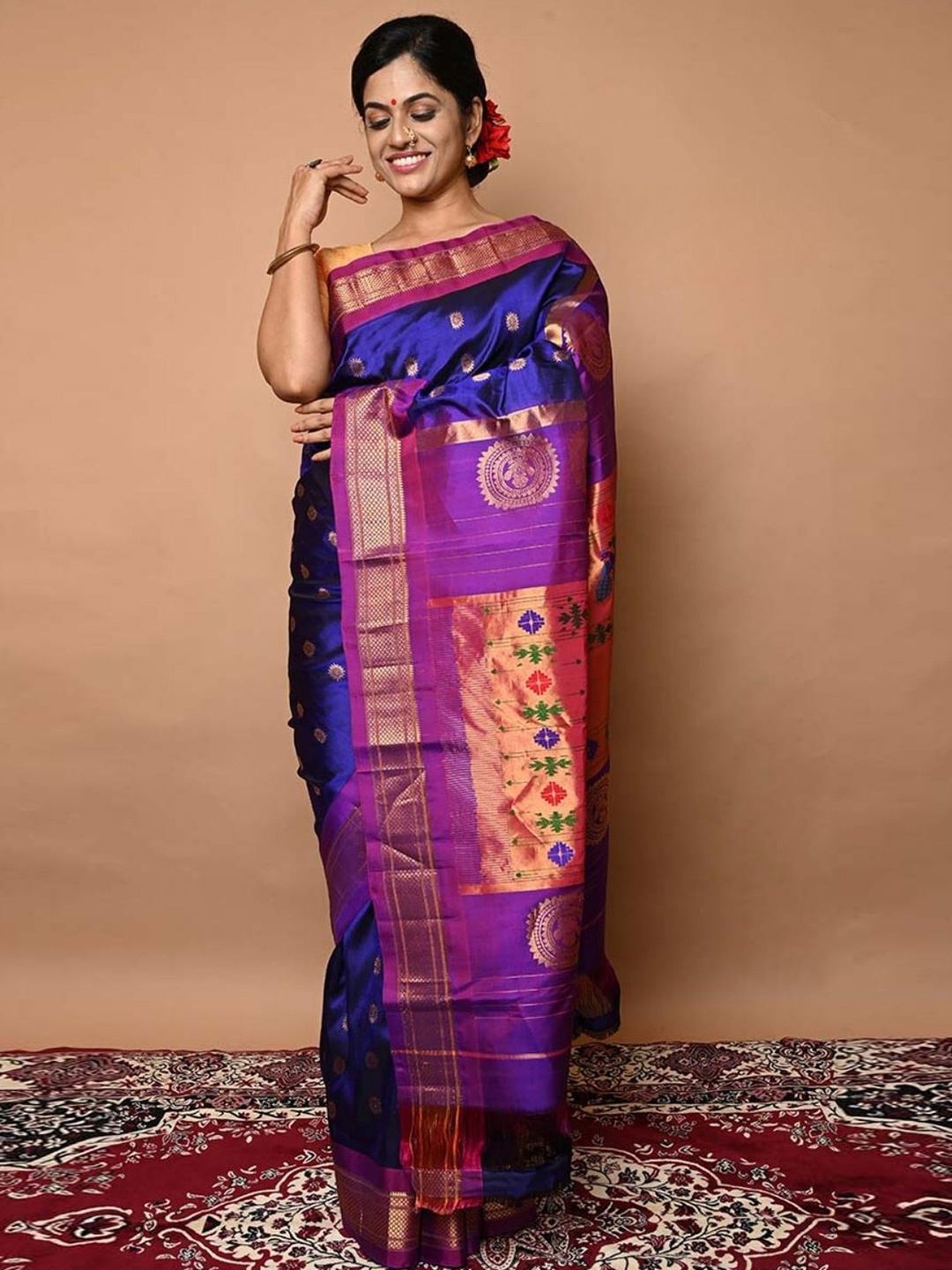 

Very Much Indian Woven Design Zari Pure Silk Paithani Saree, Purple