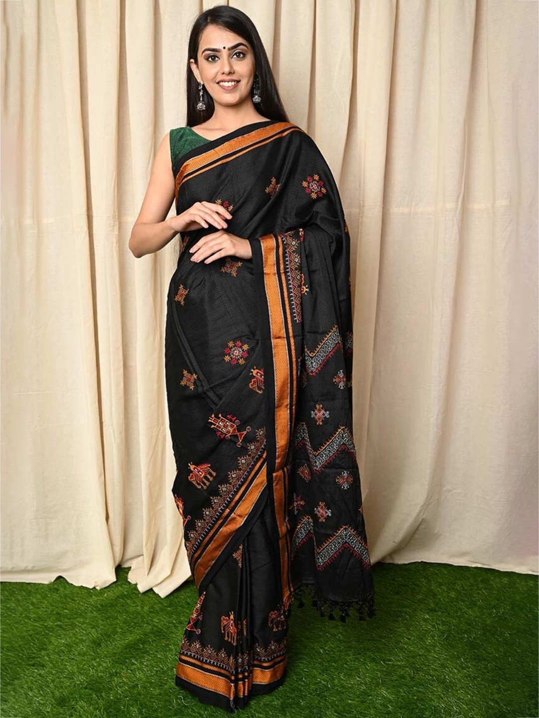 

Very Much Indian Floral Zari Pure Silk Saree, Black