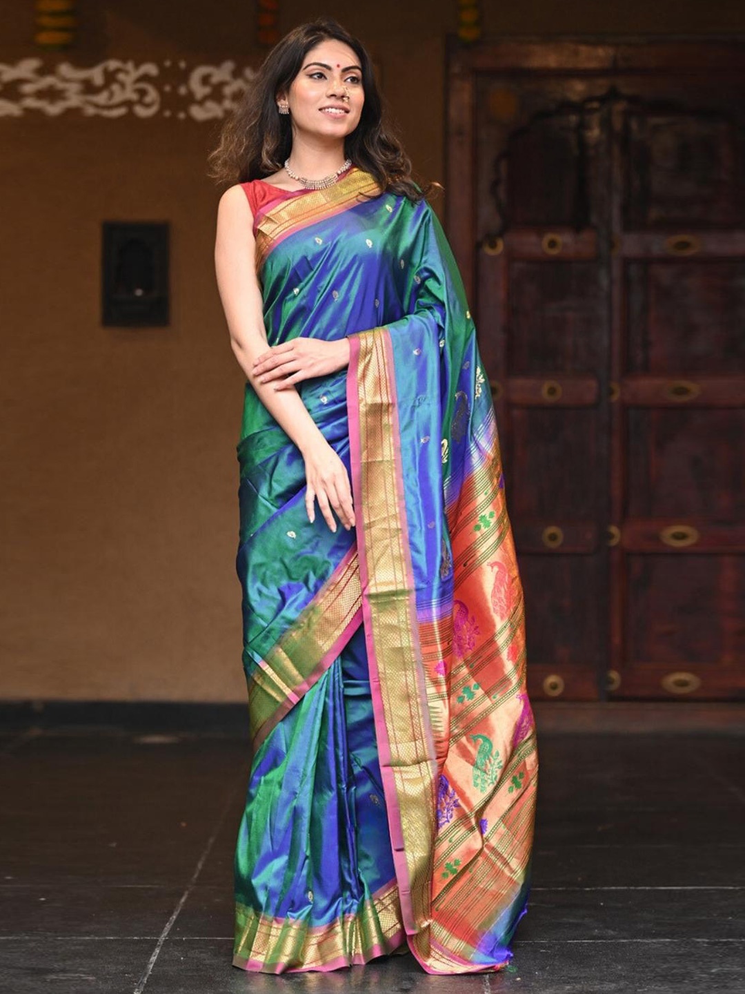 

Very Much Indian Woven Design Zari Pure Silk Paithani Saree, Blue