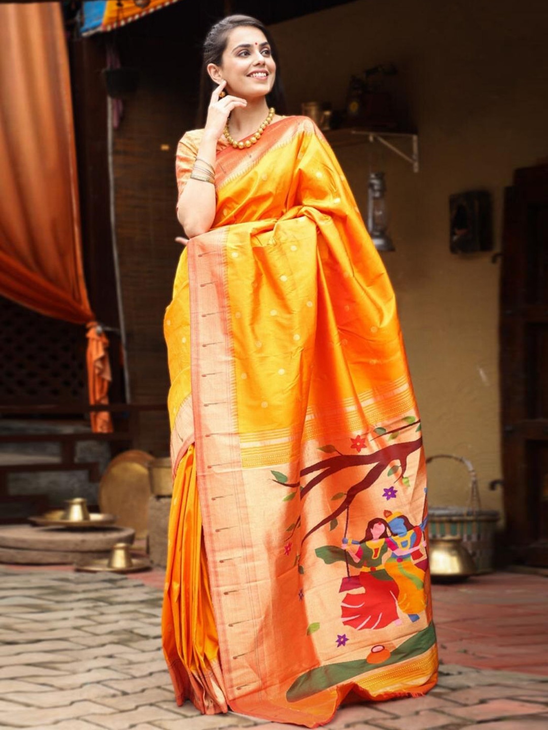 

Very Much Indian Woven Design Zari Pure Silk Paithani Saree, Yellow