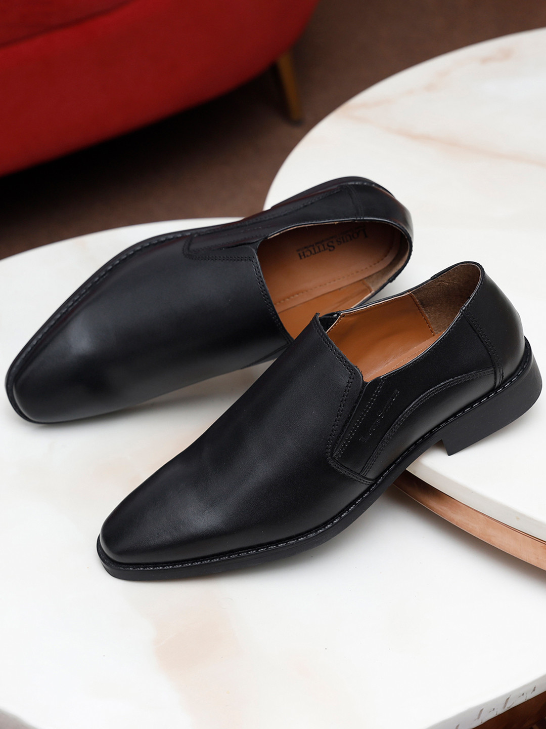 

Louis Stitch Men Rosewood Premium Italian Leather Formal Monk Shoes, Black