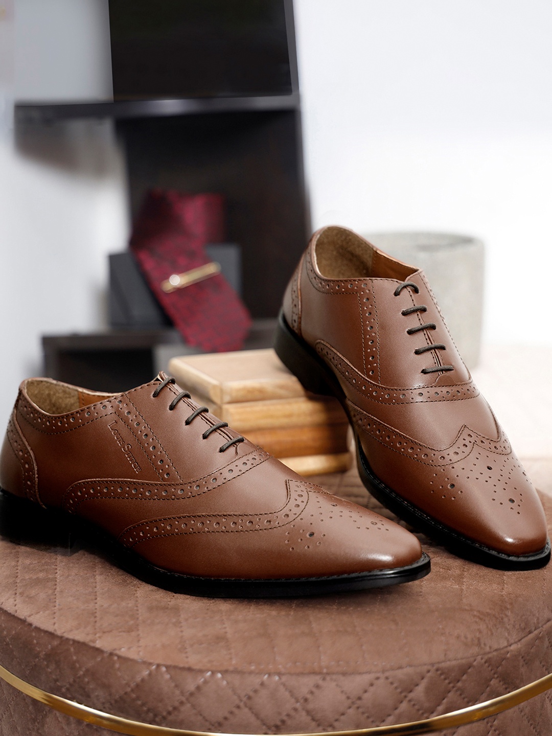 

LOUIS STITCH Men Tan Premium Italian Leather Formal Brogue Shoes