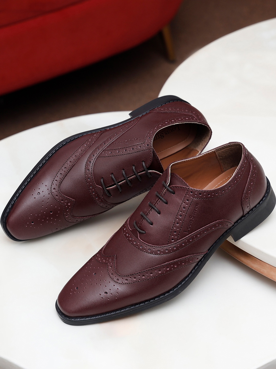 

Louis Stitch Men Rosewood Premium Italian Leather Formal Brogue Shoes, Maroon