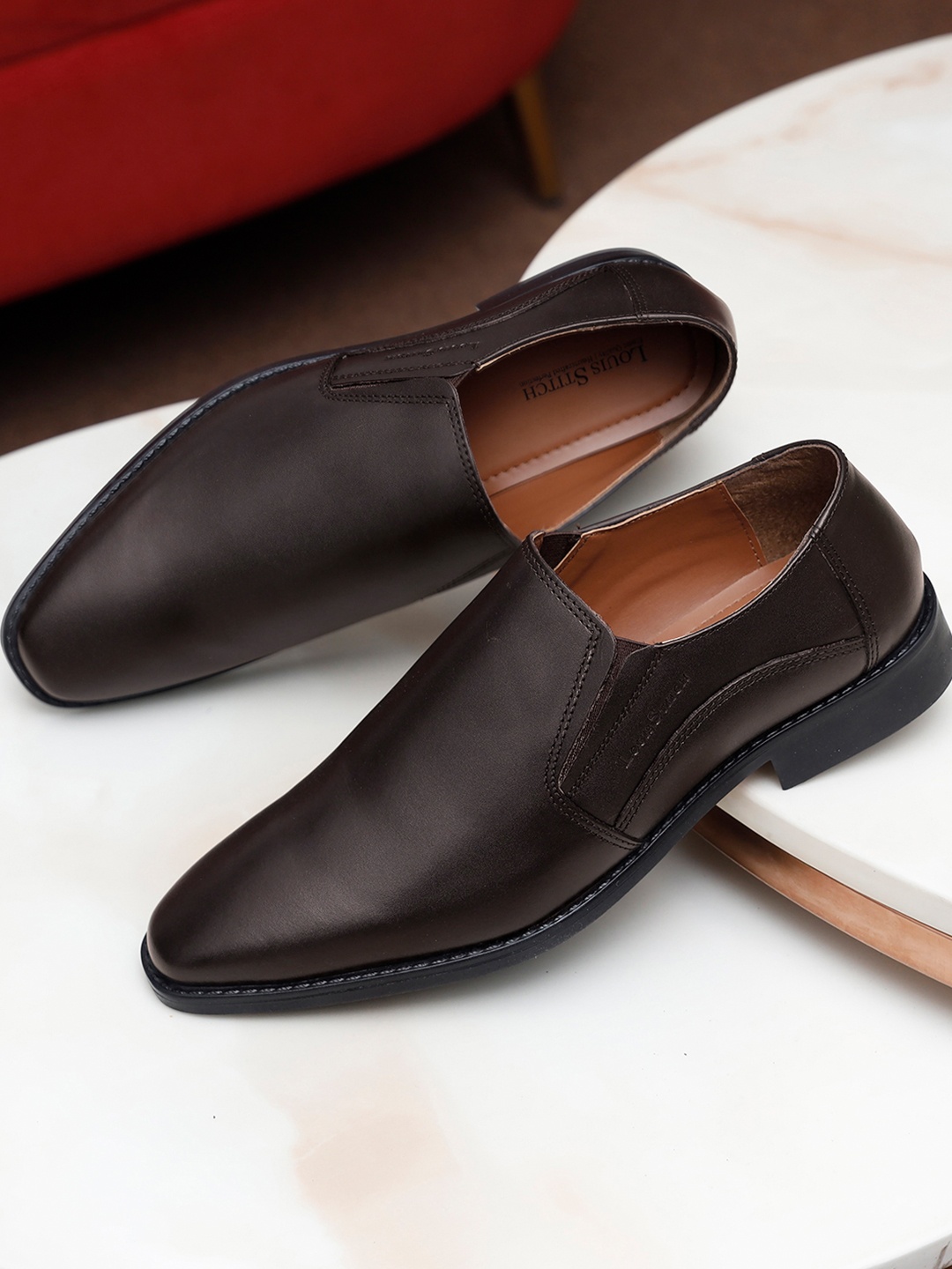 

LOUIS STITCH Men Brunette Brown Premium Italian Leather Formal Slip-On Shoes