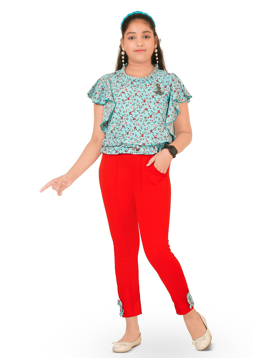 

BAESD Girls Printed Top with Trousers, Blue