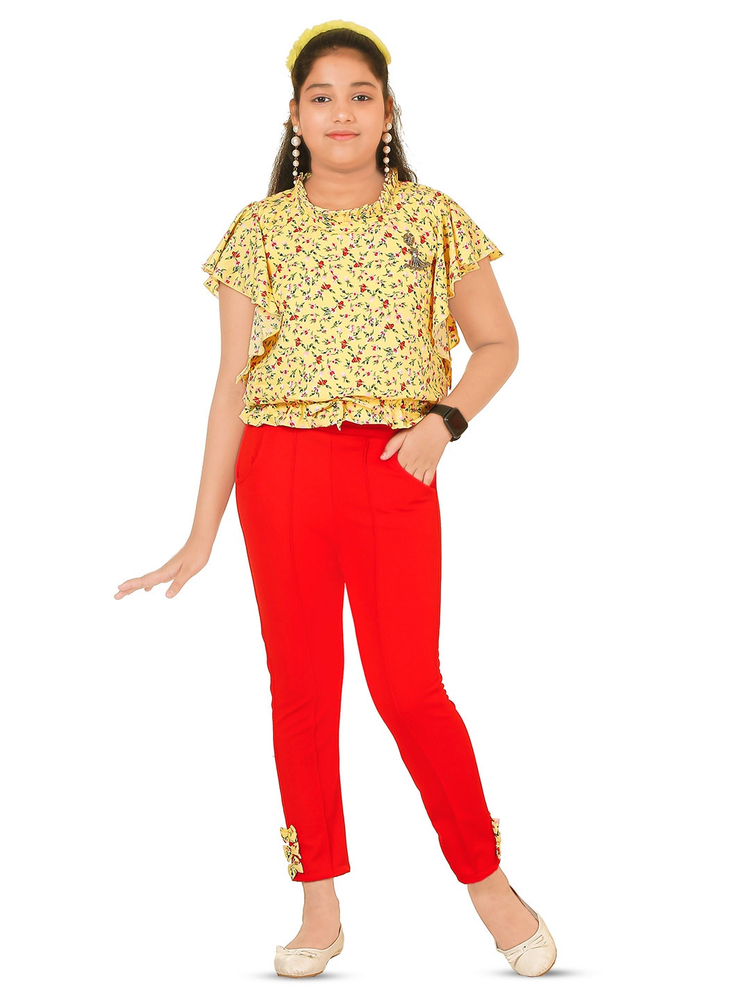 

BAESD Girls Printed Top With Trousers, Yellow