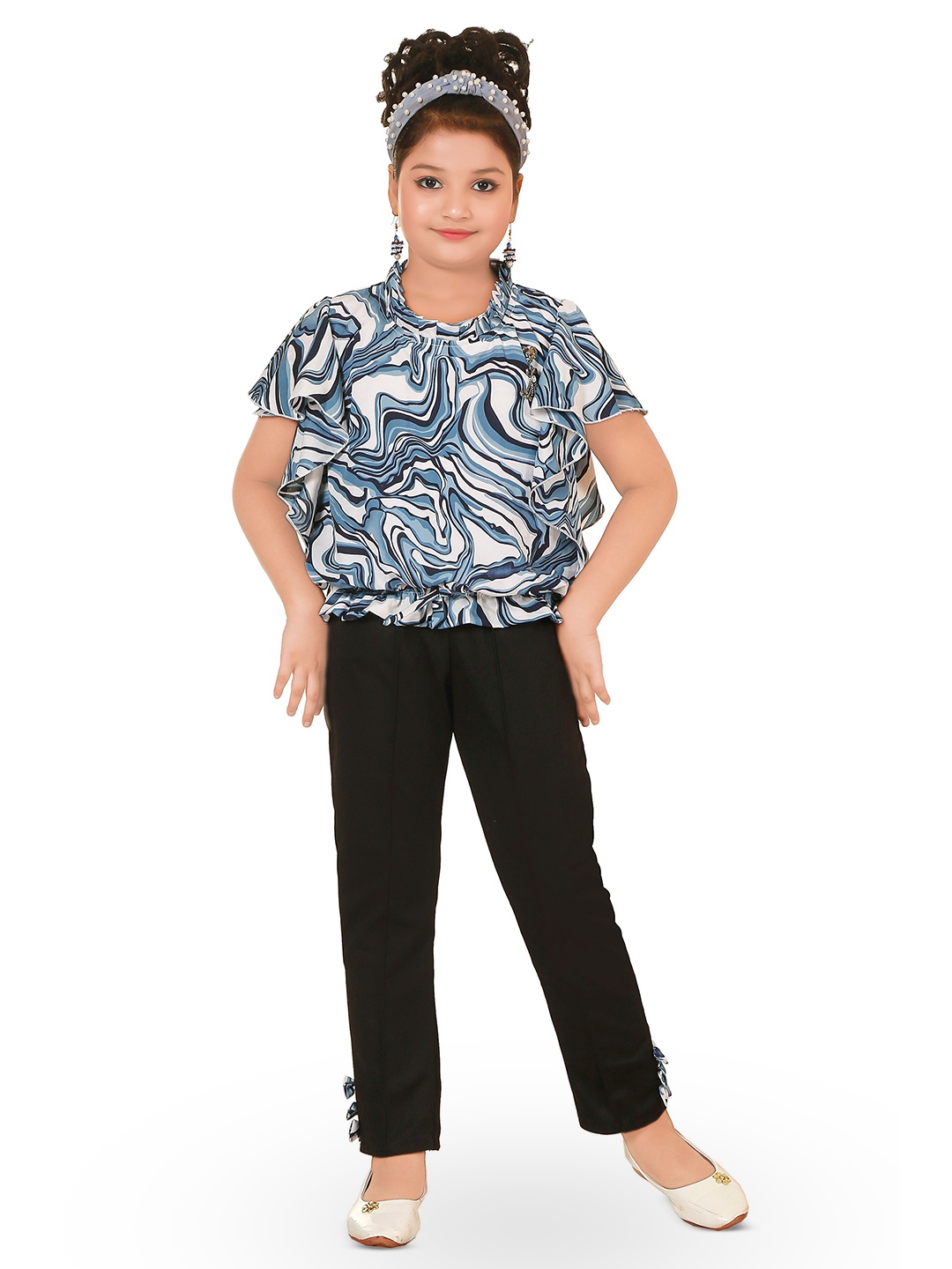 

BAESD Girls Abstract Printed Top With Trousers, Blue