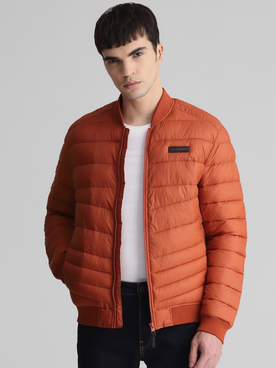 

Jack & Jones Solid Nylon Casual Puffer Jacket, Orange