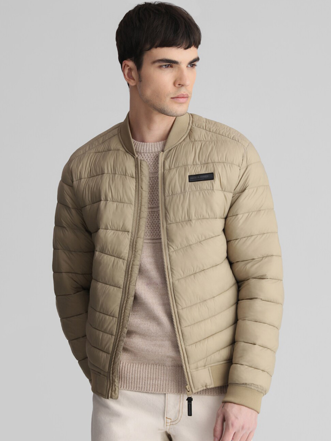

Jack & Jones Solid Nylon Casual Puffer Jacket, Brown