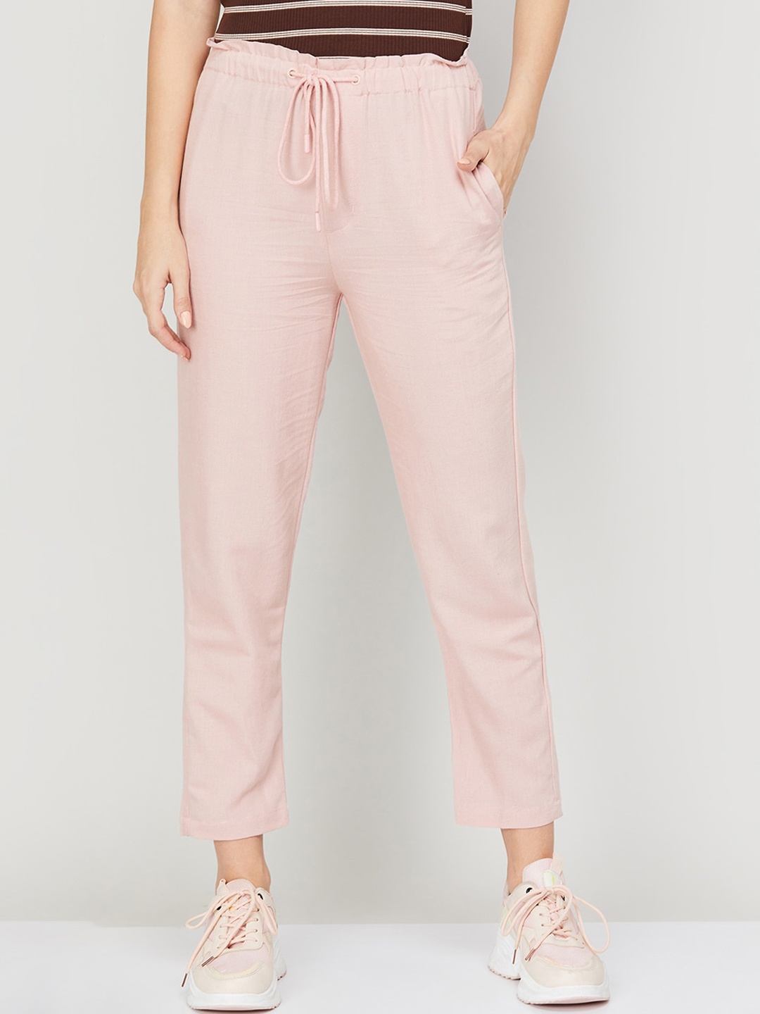 

CODE by Lifestyle Women Mid-Rise Plain Regular Trousers, Peach