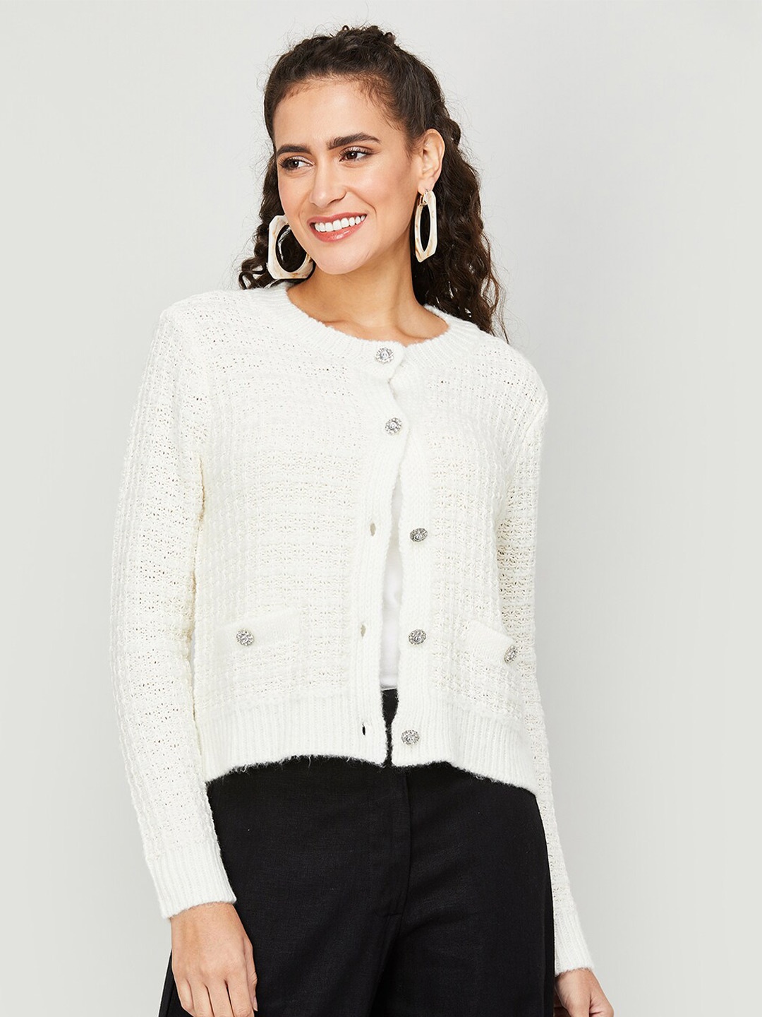 

CODE by Lifestyle Front Open Flat Knit Cotton Top, White